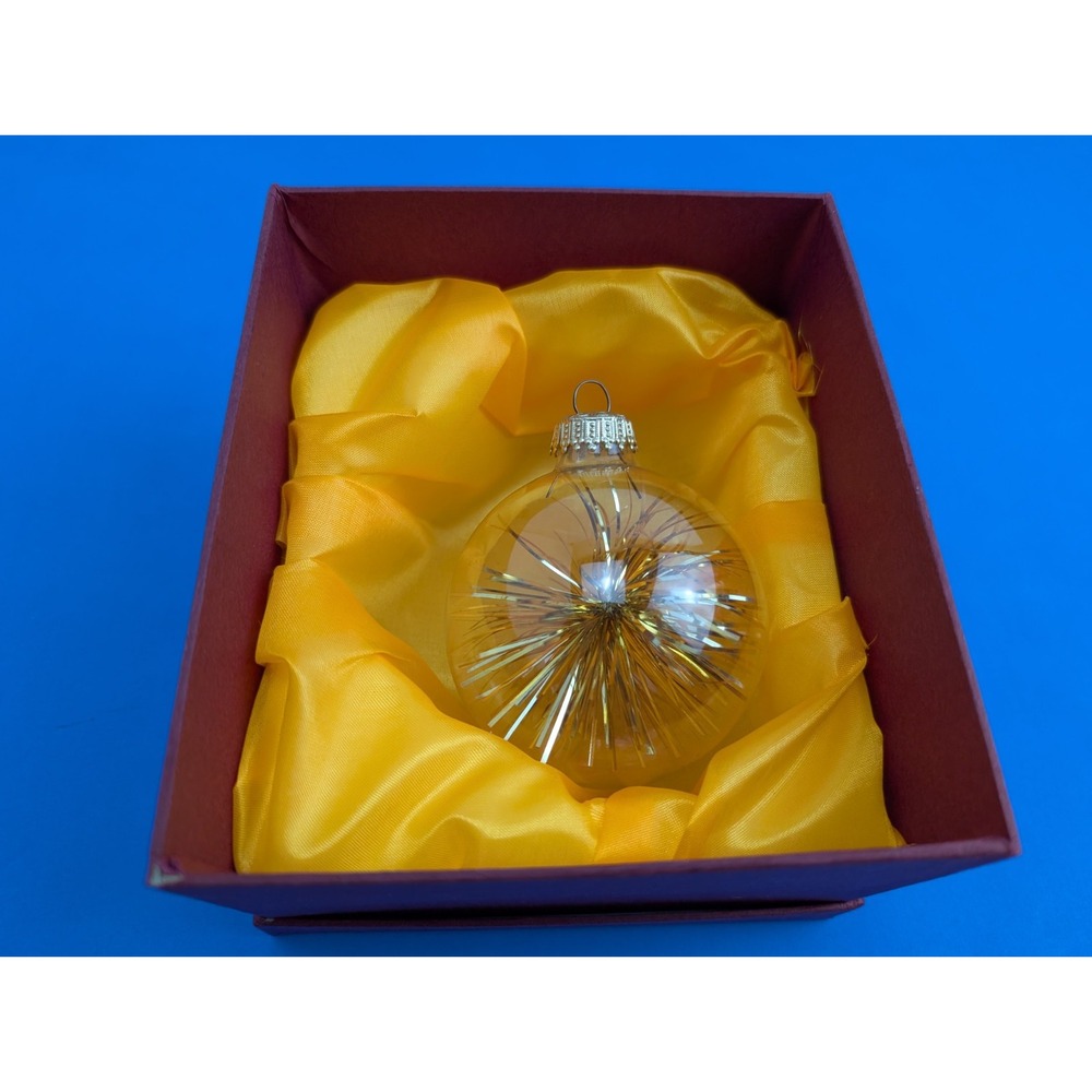 Vintage Clear Glass Tinsel Ornament Gold Starburst Japan Holiday Decor